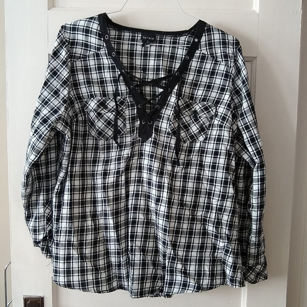 Torrid Black Plaid Check Gingham Top - Fits Larger